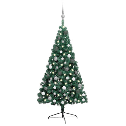 Albero di Natale a MetÃ  Preilluminato con Palline Verde 240 cm