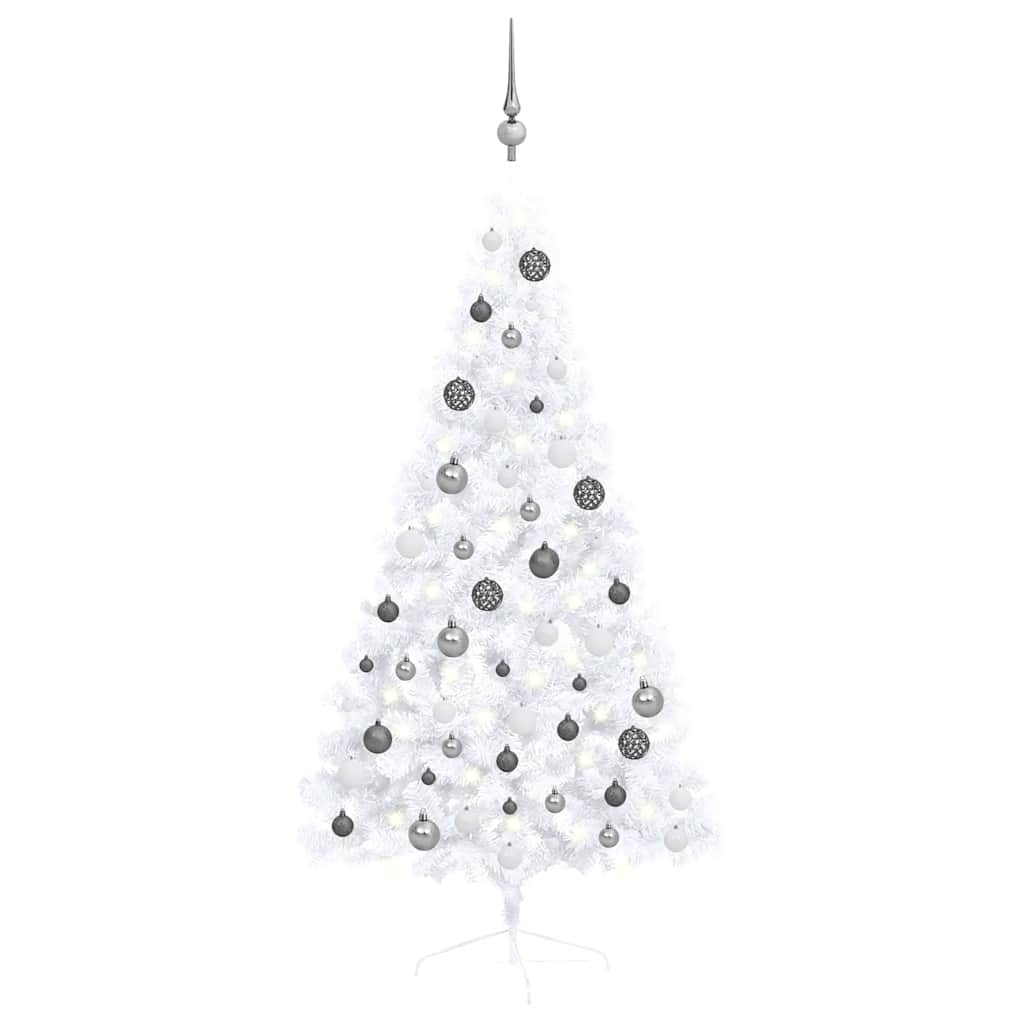 Albero di Natale a MetÃ  Preilluminato con Palline Bianco 150 cm