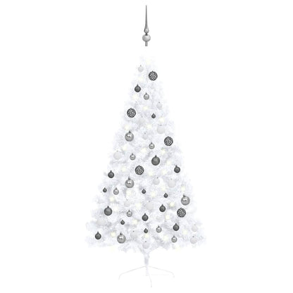 Albero di Natale a MetÃ  Preilluminato con Palline Bianco 150 cm