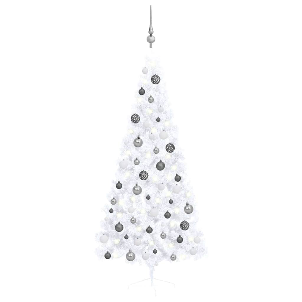 Albero di Natale a MetÃ  Preilluminato con Palline Bianco 180 cm