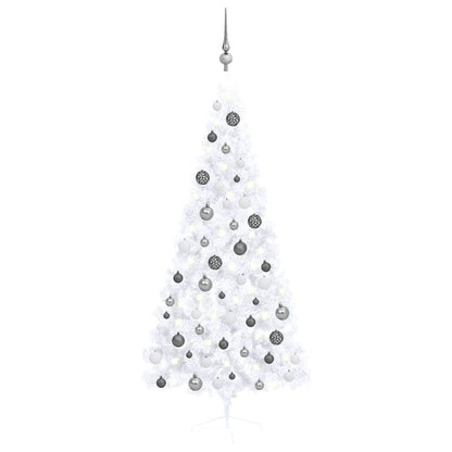 Albero di Natale a MetÃ  Preilluminato con Palline Bianco 180 cm