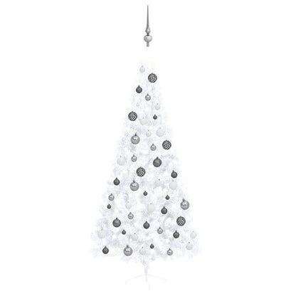 Albero di Natale a MetÃ  Preilluminato con Palline Bianco 210 cm
