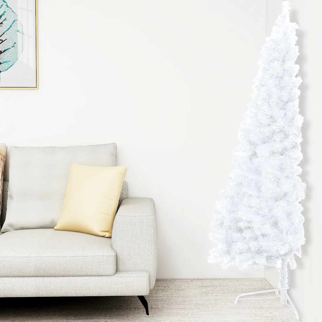 Albero di Natale a MetÃ  Preilluminato con Palline Bianco 210 cm