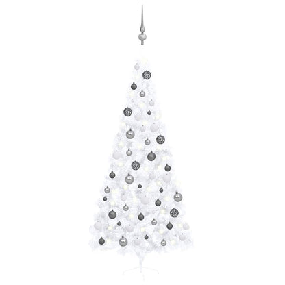 Albero di Natale a MetÃ  Preilluminato con Palline Bianco 240 cm