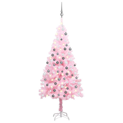Albero di Natale Preilluminato con Palline Rosa 150 cm PVC