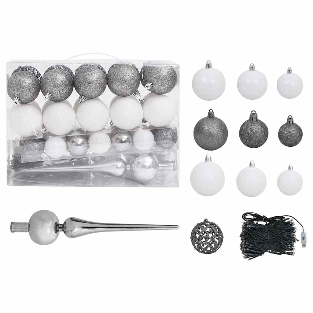 Albero di Natale Preilluminato con Palline Argento 180 cm PET