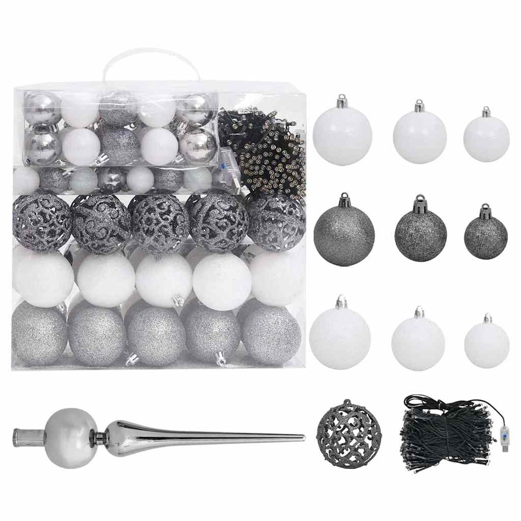 Albero di Natale Artificiale con LED e Set di Palline e Pigne 210 cm