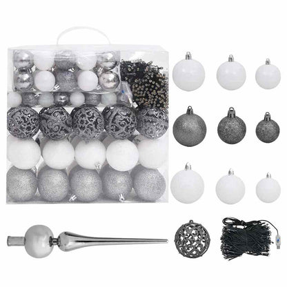 Albero di Natale Artificiale con LED e Set di Palline e Pigne 210 cm