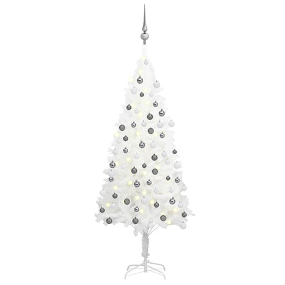 Albero di Natale Preilluminato con Palline Bianco 120 cm