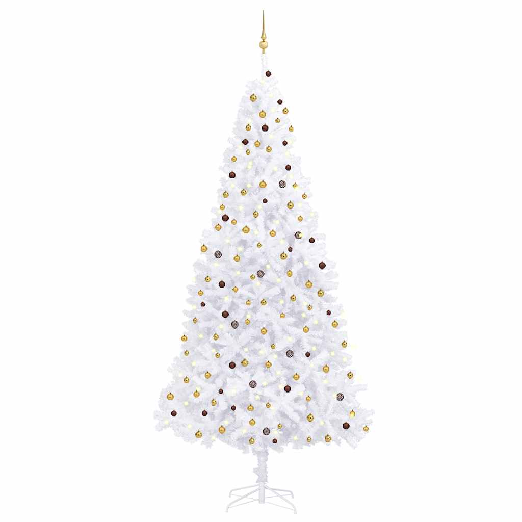 Albero di Natale Preilluminato con Palline e LED Bianco 300 cm
