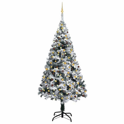 Albero di Natale Preilluminato con Palline Verde 240 cm PVC