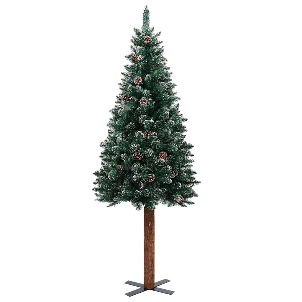 Albero di Natale Sottile Preilluminato con Palline Verde 180 cm