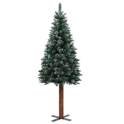 Albero di Natale Sottile Preilluminato con Palline Verde 180 cm