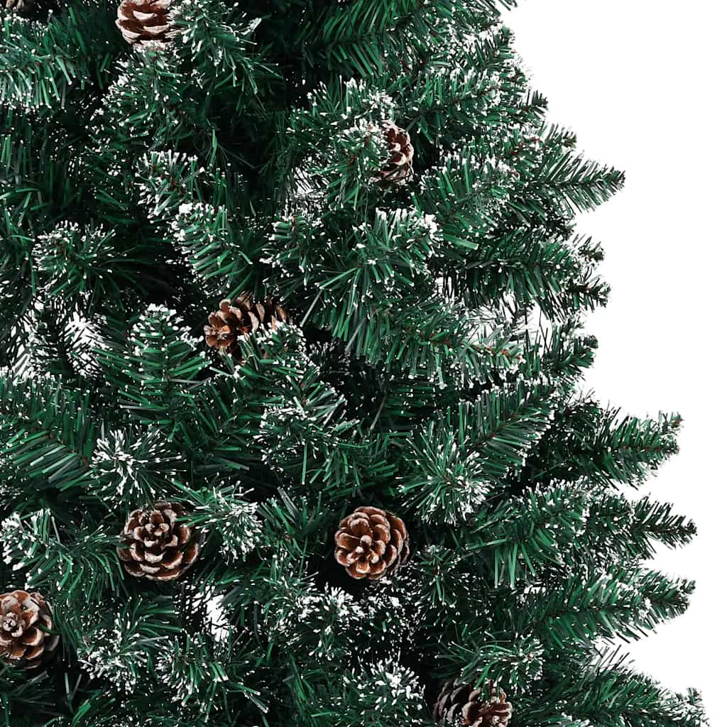 Albero di Natale Sottile Preilluminato con Palline Verde 180 cm