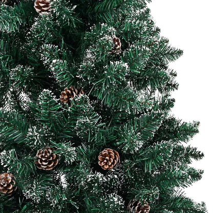Albero di Natale Sottile Preilluminato con Palline Verde 180 cm