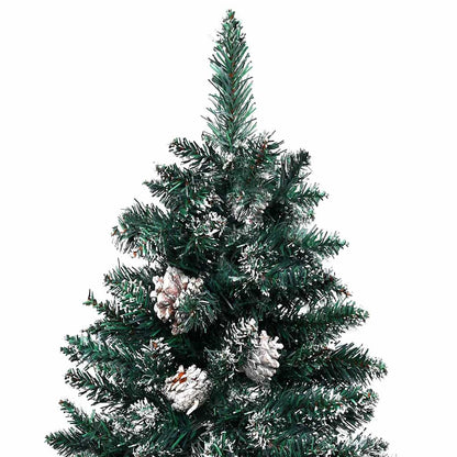 Albero di Natale Sottile Preilluminato con Palline Verde 180 cm