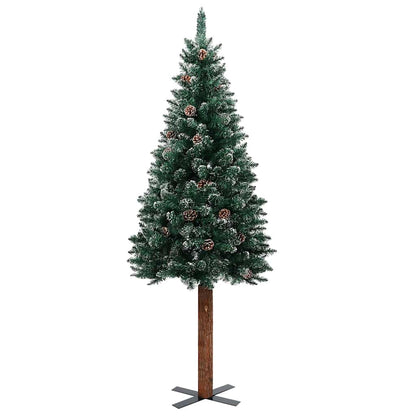 Albero di Natale Sottile Preilluminato con Palline Verde 210 cm