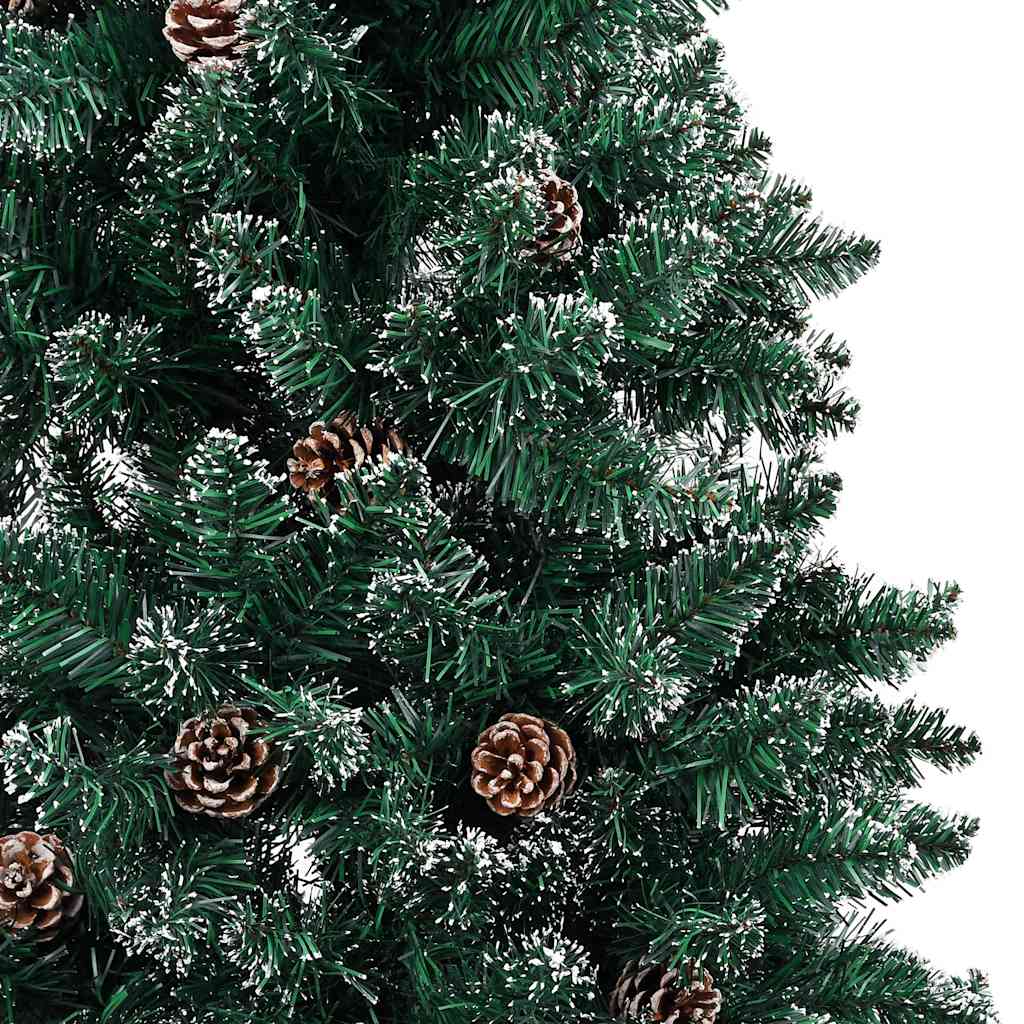 Albero di Natale Sottile Preilluminato con Palline Verde 210 cm