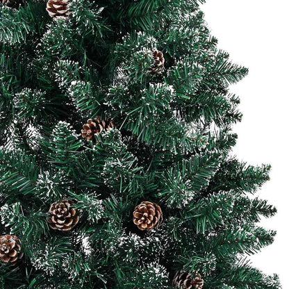 Albero di Natale Sottile Preilluminato con Palline Verde 210 cm