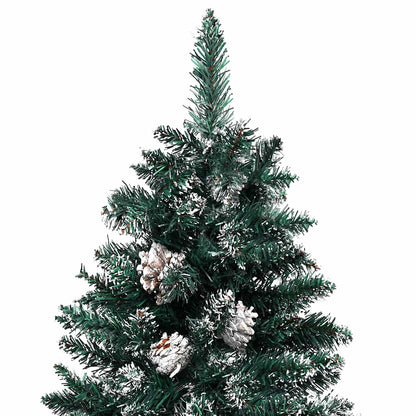 Albero di Natale Sottile Preilluminato con Palline Verde 210 cm