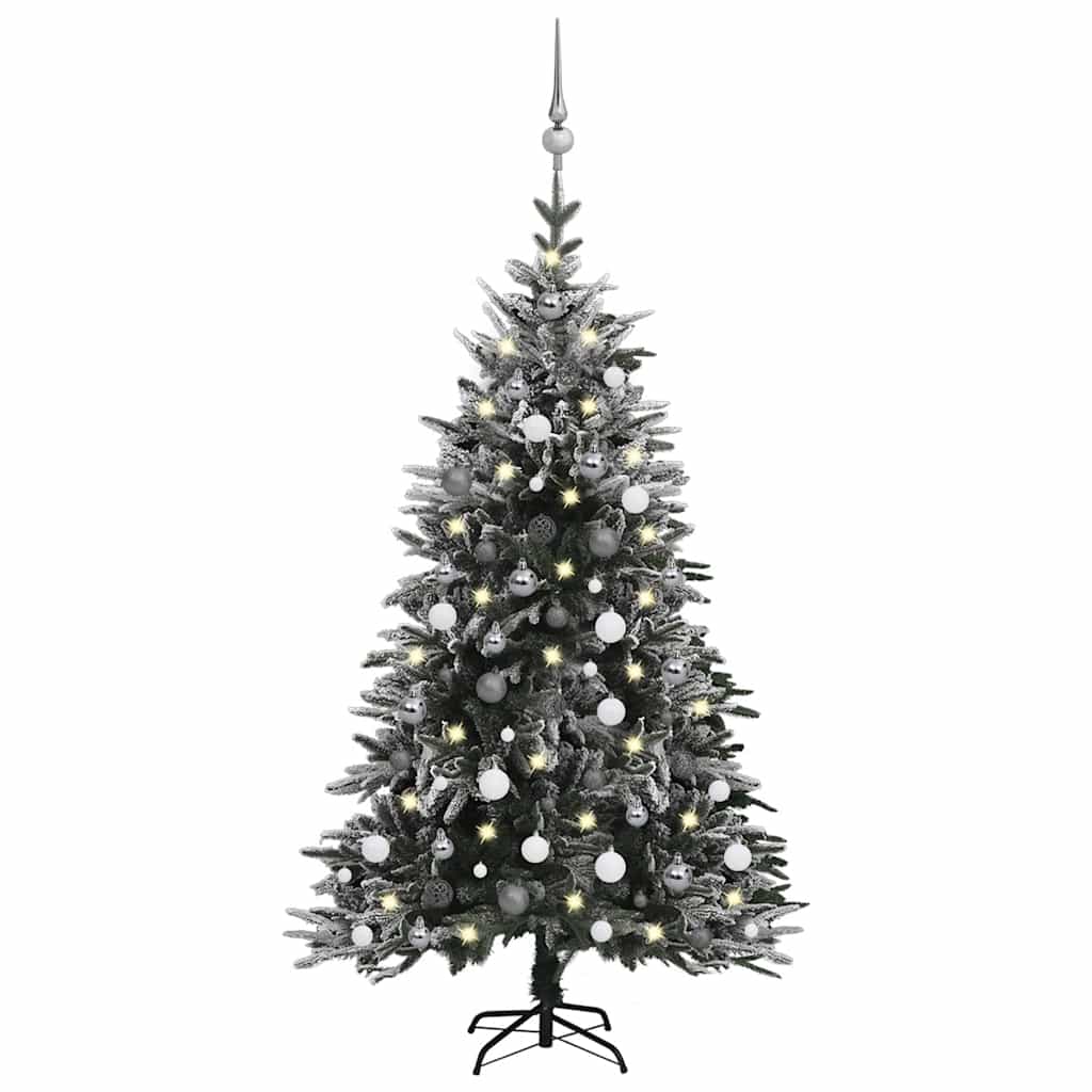 Albero Natale Artificiale con LED Palline e Neve 150cm PVC e PE