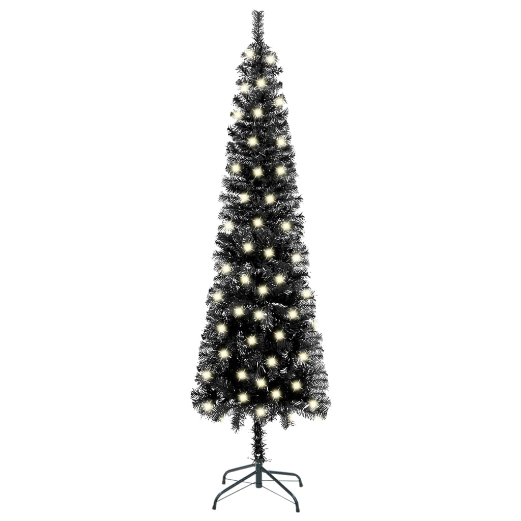 Albero di Natale Sottile Preilluminato Nero 240 cm