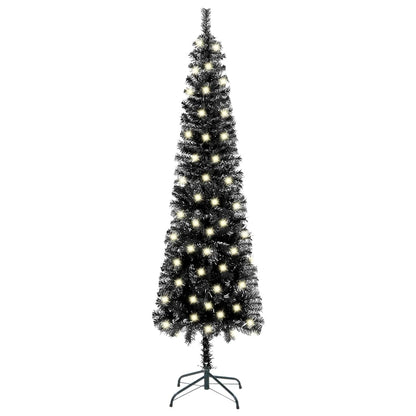 Albero di Natale Sottile Preilluminato Nero 240 cm