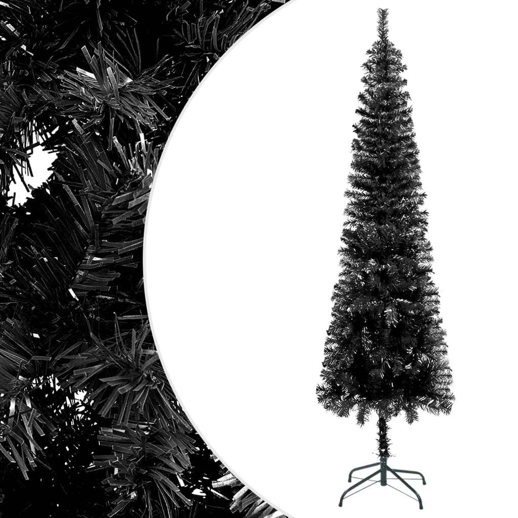 Albero di Natale Sottile Preilluminato Nero 240 cm