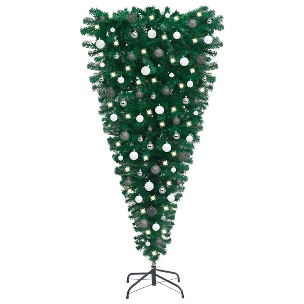 Albero di Natale Capovolto Preiluminato con Palline 120 cm