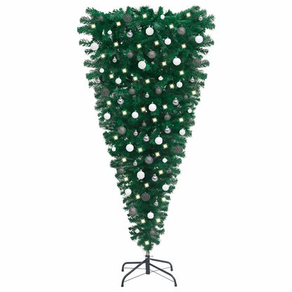 Albero di Natale Capovolto Preiluminato con Palline 150 cm