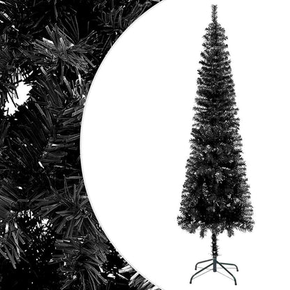 Albero di Natale Sottile Preiluminato con Palline Nero 150 cm