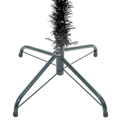 Albero di Natale Sottile Preiluminato con Palline Nero 150 cm