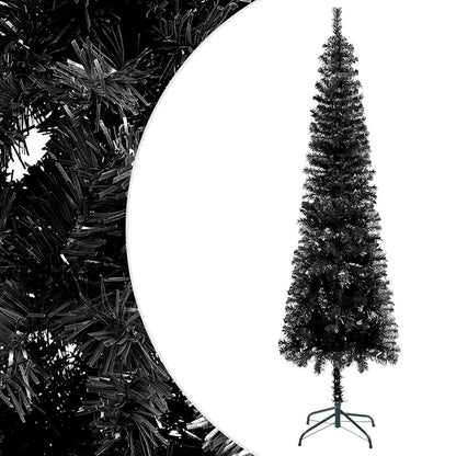 Albero di Natale Sottile Preiluminato con Palline Nero 210 cm