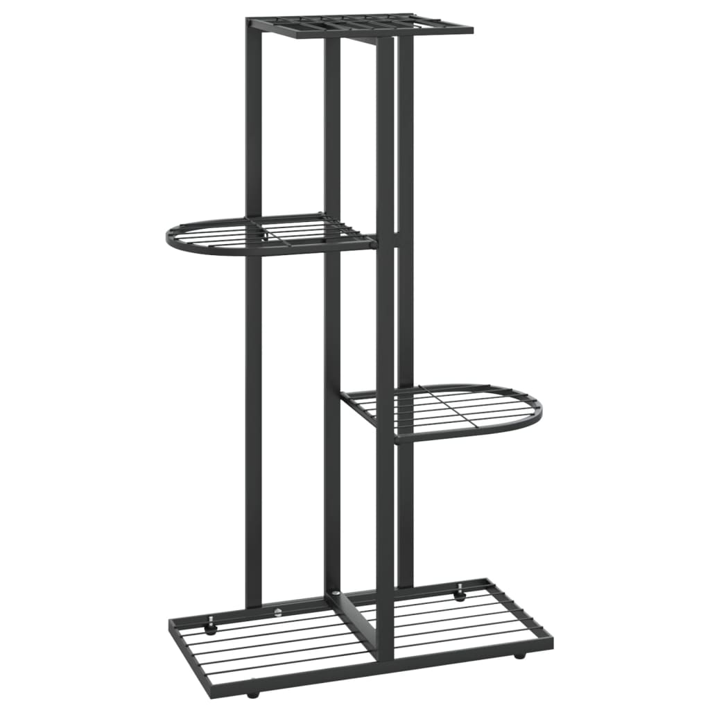 Piedistallo per Piante a 4 Piani 43x22x76 cm in Metallo Nero