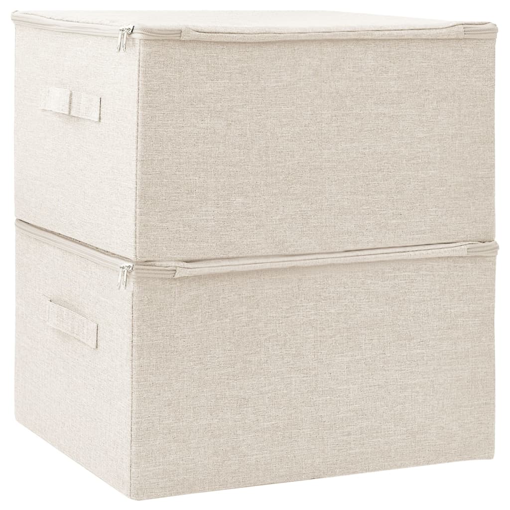Scatole Portaoggetti 2pz in Tessuto 43x34x23 cm Crema