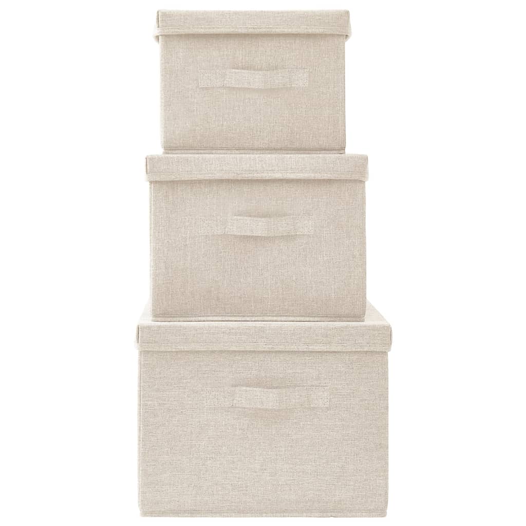 Scatole Portaoggetti Impilabili Set 3pz in Tessuto Crema
