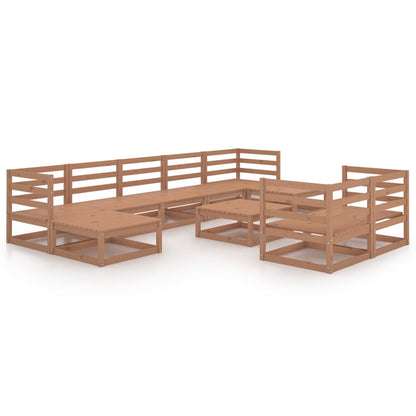 Set Salotto da Giardino 10 pz Marrone Ambra Legno Massello Pino