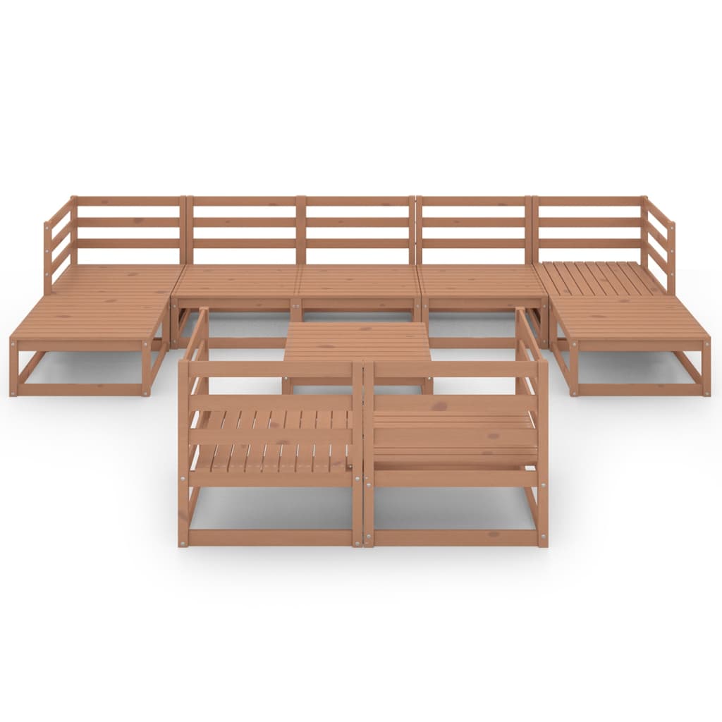 Set Salotto da Giardino 10 pz Marrone Ambra Legno Massello Pino
