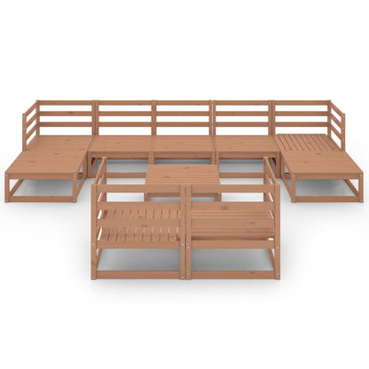 Set Salotto da Giardino 10 pz Marrone Ambra Legno Massello Pino