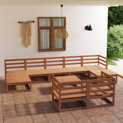 Set Salotto da Giardino 10 pz Marrone Ambra Legno Massello Pino