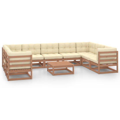 Set Salotto Giardino e Cuscini 10 pz Legno Massello Pino Ambra