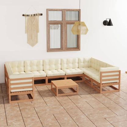 Set Salotto Giardino e Cuscini 10 pz Legno Massello Pino Ambra