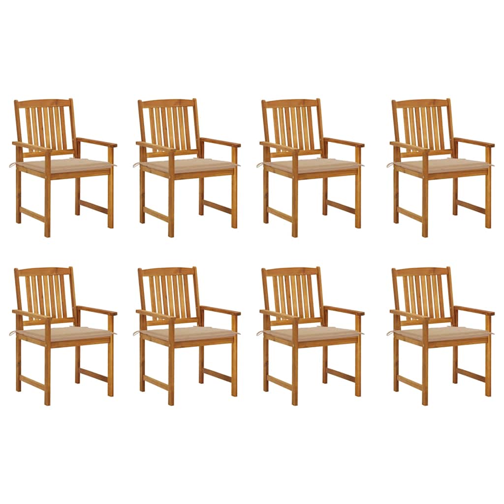 Sedie da Giardino con Cuscini 8 pz in Legno Massello di Acacia