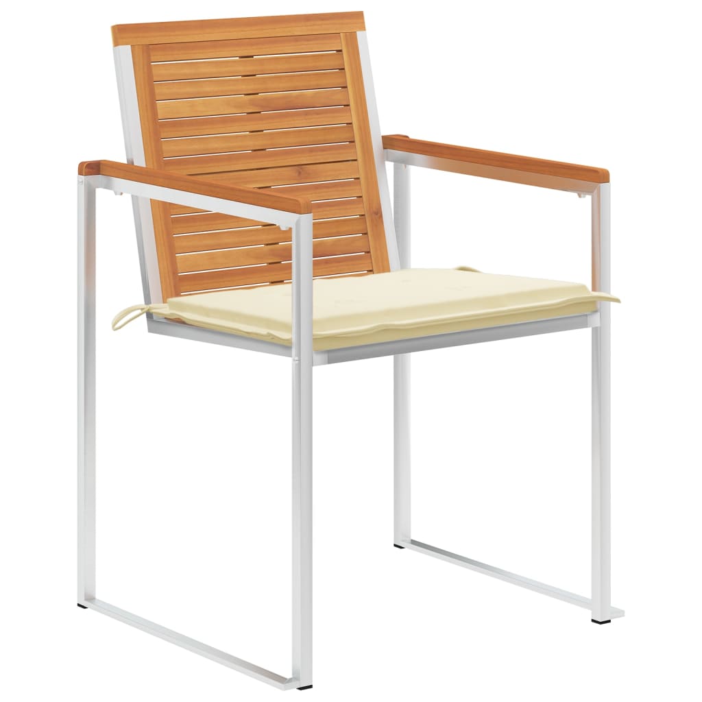 Sedie da Giardino con Cuscini 4 pz in Legno Massello di Acacia