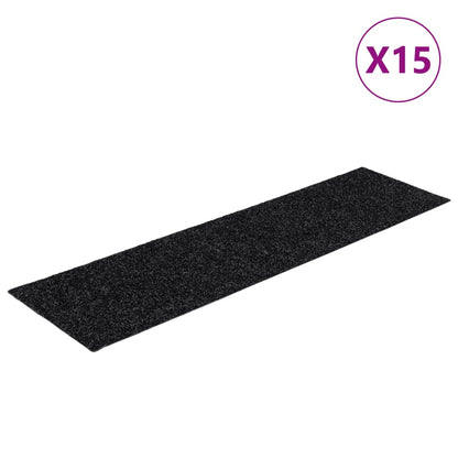 Tappetini per scale autoadesivi 15 pz 76x20 cm neri rettangolari