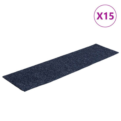 Tappetini per scale autoadesivi 15 pz 76x20 cm Grigio Blu Rettangolari