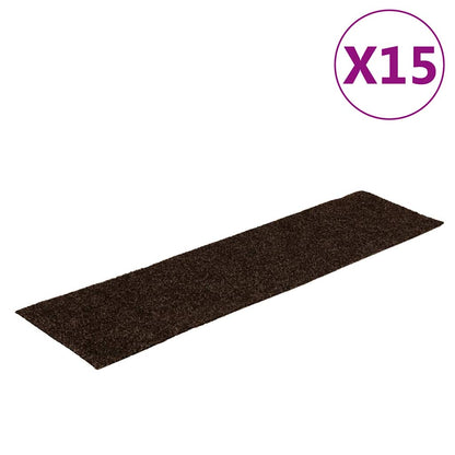 Tappetini per scale autoadesivi 15 pz 76x20 cm marrone rettangolari