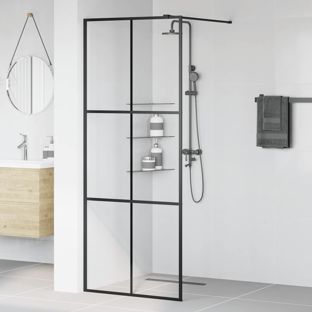 Parete Doccia Walk-in in Vetro Trasparente ESG Nera 80x195 cm