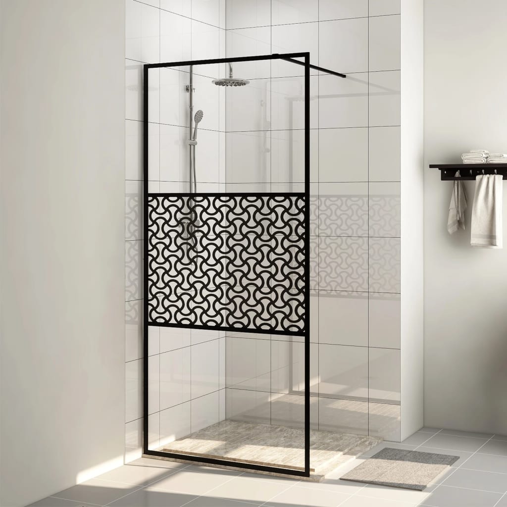 Parete per Doccia Walk-in Vetro Trasparente ESG 90x195 cm Nera