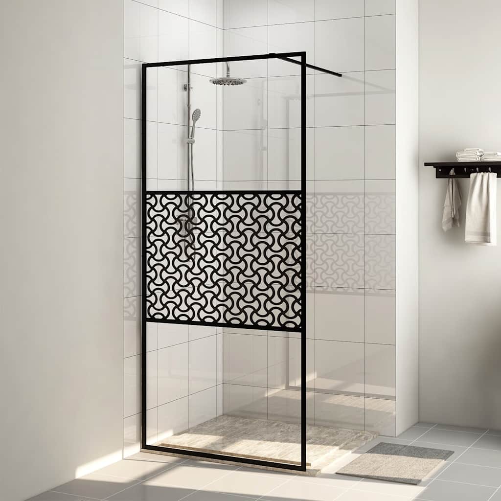 Parete per Doccia Walk-in Vetro Trasparente ESG 115x195cm Nera